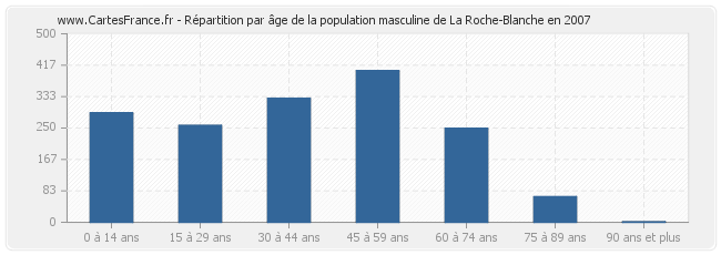 Répartition par âge de la population masculine de La Roche-Blanche en 2007